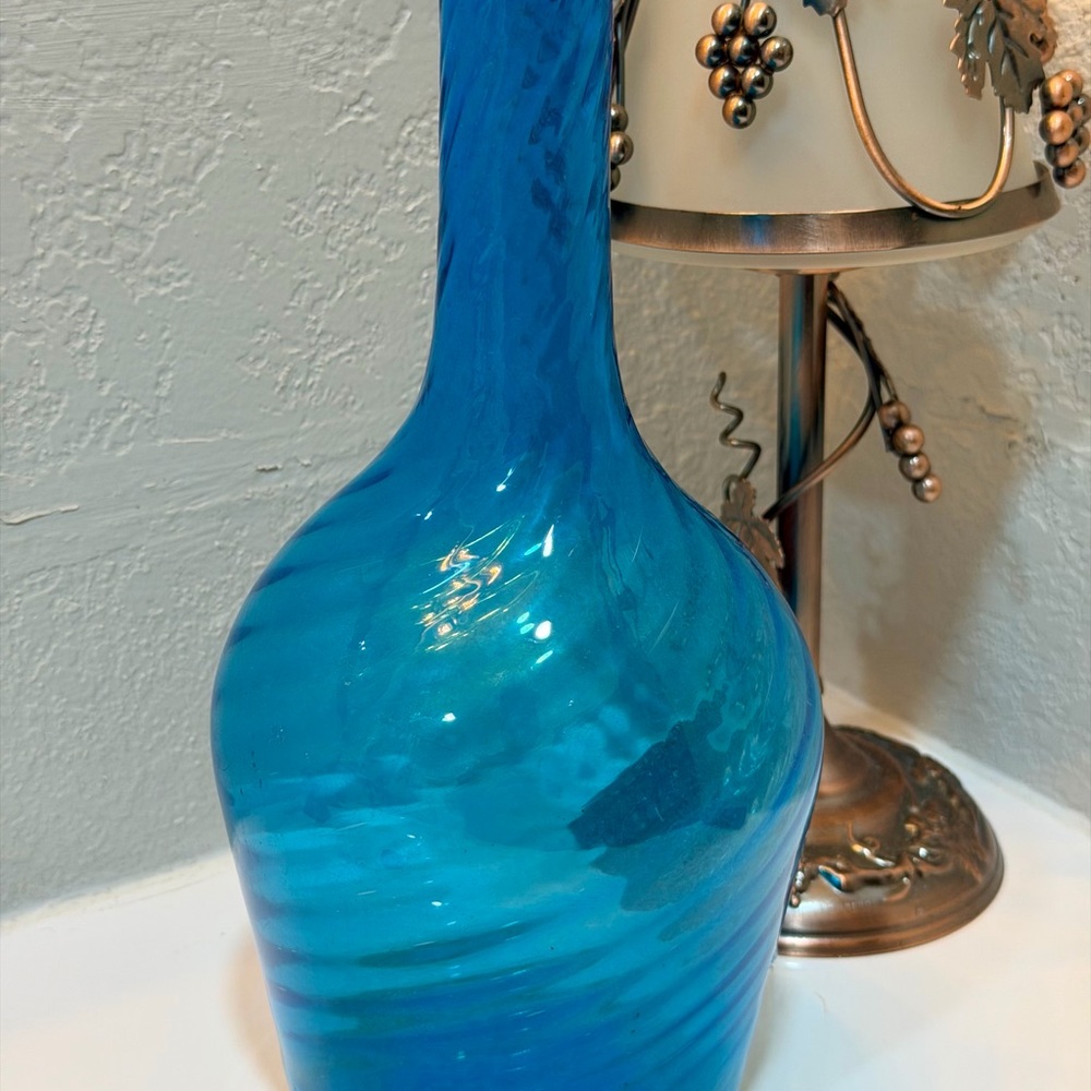 Handblown Aqua Blue Glass Decorative Vase/Decanter- Home Accents-possibly Blenko